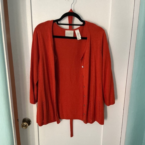 Burnt OrangeButton-Front 3/4 Sleeve Cardigan Sweater with Tie Belt, Size XL - Picture 1 of 4